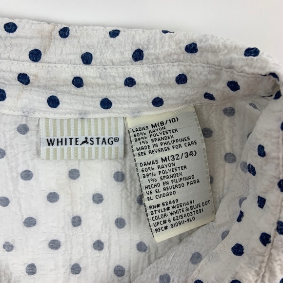 White Stag Womens Button Down Shirt Quarter Sleeve White Blue Medium - Picture 2 of 7